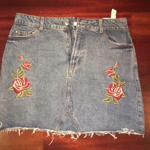 Floral embroidered jean skirt
